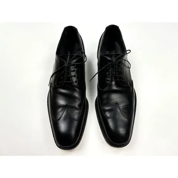 Salvatore Ferragamo Round Toe Derby Mens‎ 8.5 D Black Leather Dress Shoes Oxford